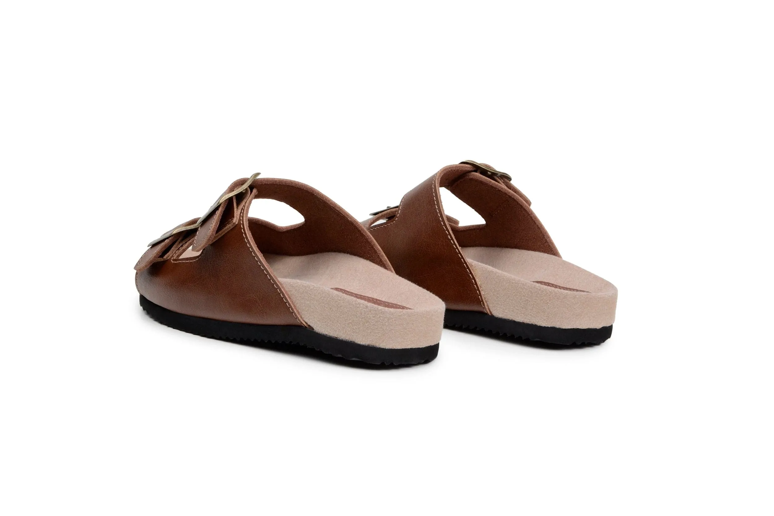 Truda Unisex Vegan-Leder Sandalen mit zwei Riemen | Kastanienbraun