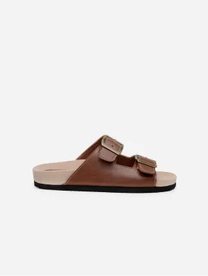 Truda Unisex Vegan-Leder Sandalen mit zwei Riemen | Kastanienbraun