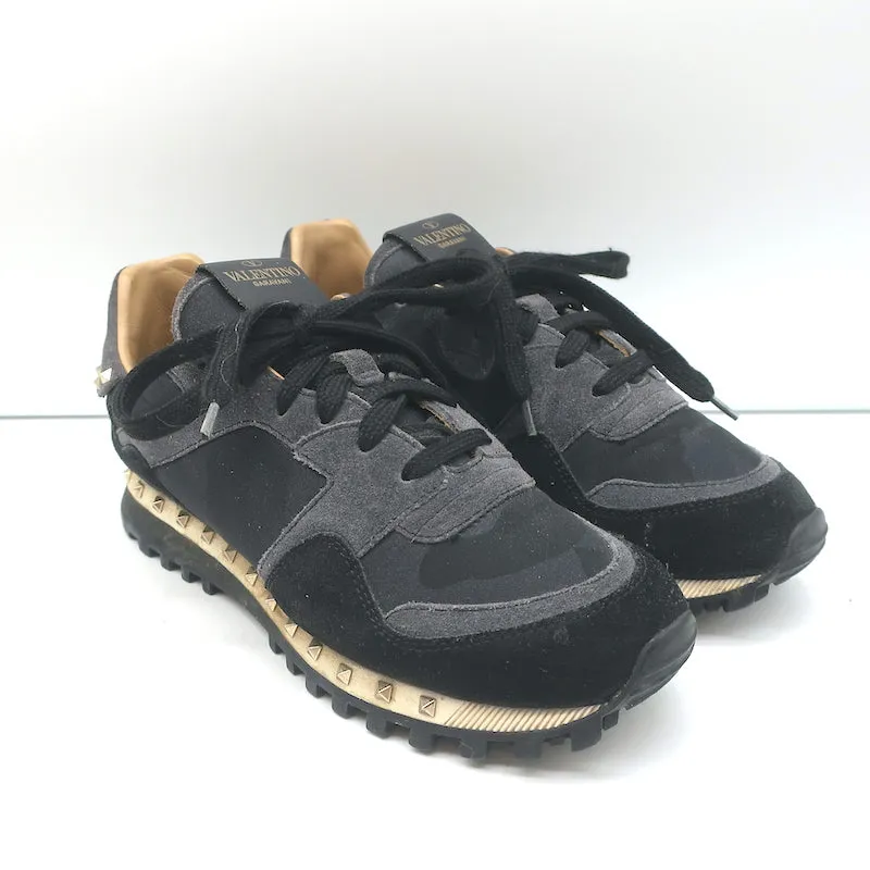 Valentino Soul Rockstud Sneakers Schwarz Camouflage & Grauer Wildleder Größe 35