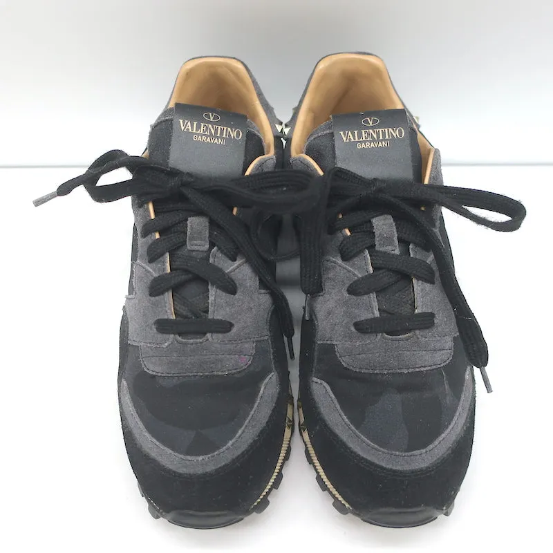 Valentino Soul Rockstud Sneakers Schwarz Camouflage & Grauer Wildleder Größe 35