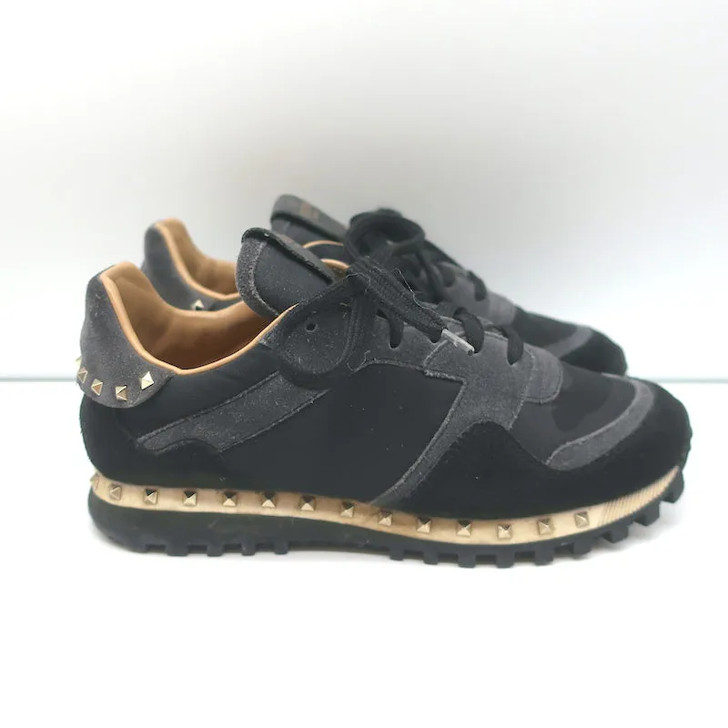 Valentino Soul Rockstud Sneakers Schwarz Camouflage & Grauer Wildleder Größe 35