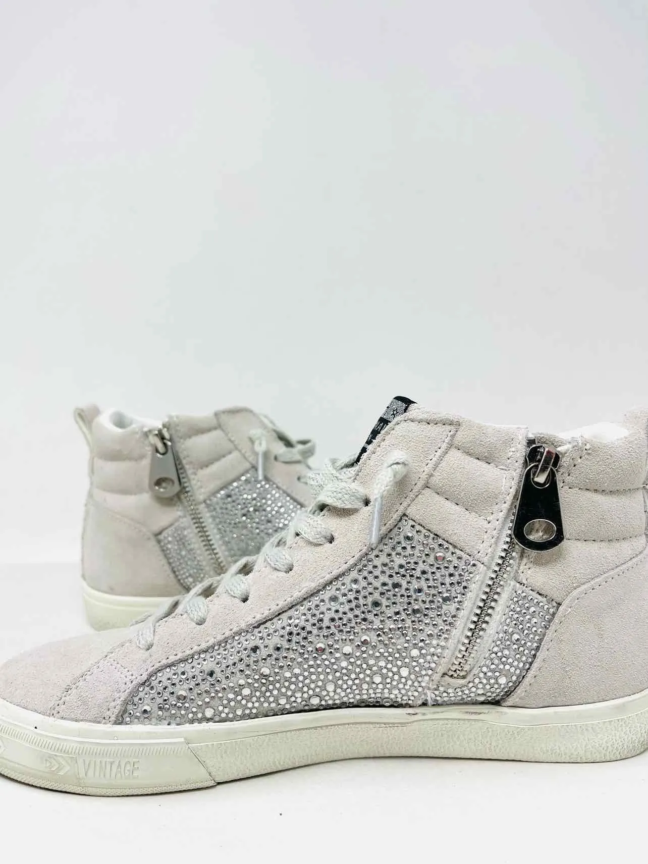 Vintage Havanna Größe 8 Weiß/Schwarz/Silber Sterne Strass-Schuhe Sneaker