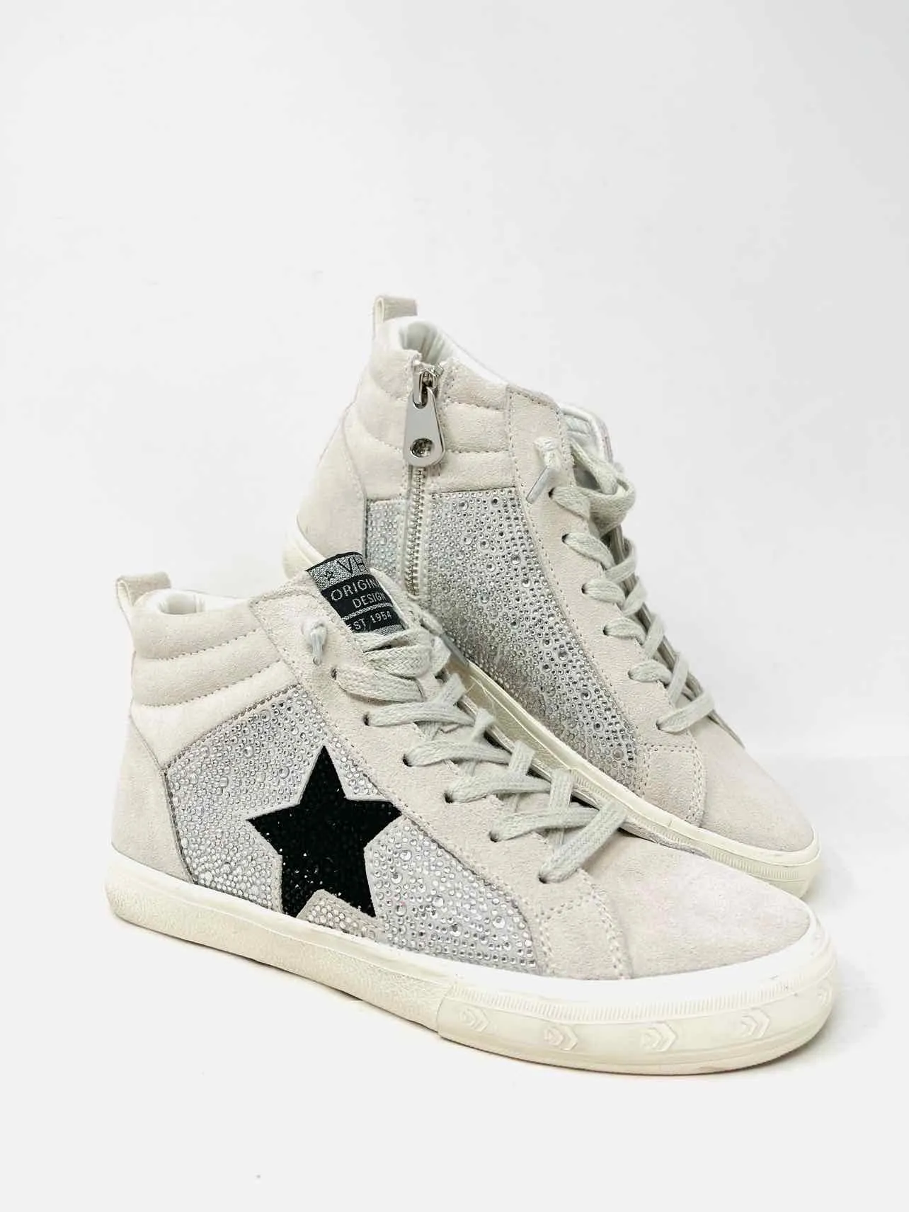 Vintage Havanna Größe 8 Weiß/Schwarz/Silber Sterne Strass-Schuhe Sneaker