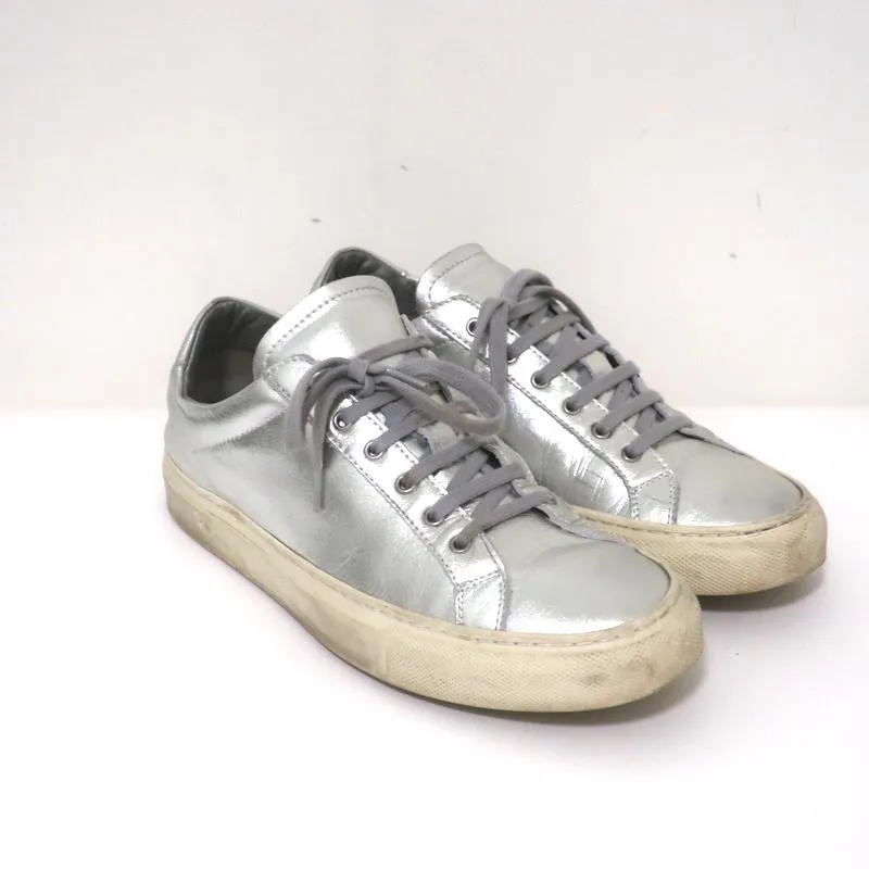 Damen Common Projects Achilles Low Sneakers Silber Metallic Leder Größe 38