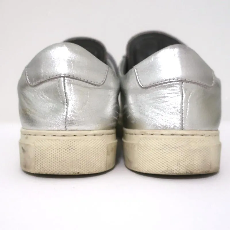 Damen Common Projects Achilles Low Sneakers Silber Metallic Leder Größe 38