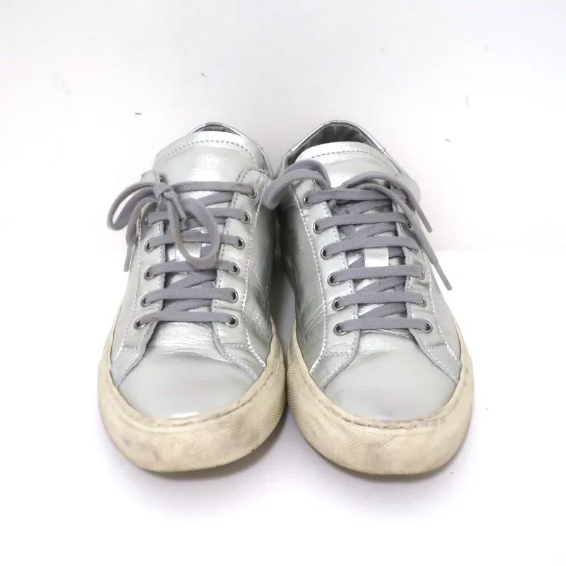 Damen Common Projects Achilles Low Sneakers Silber Metallic Leder Größe 38