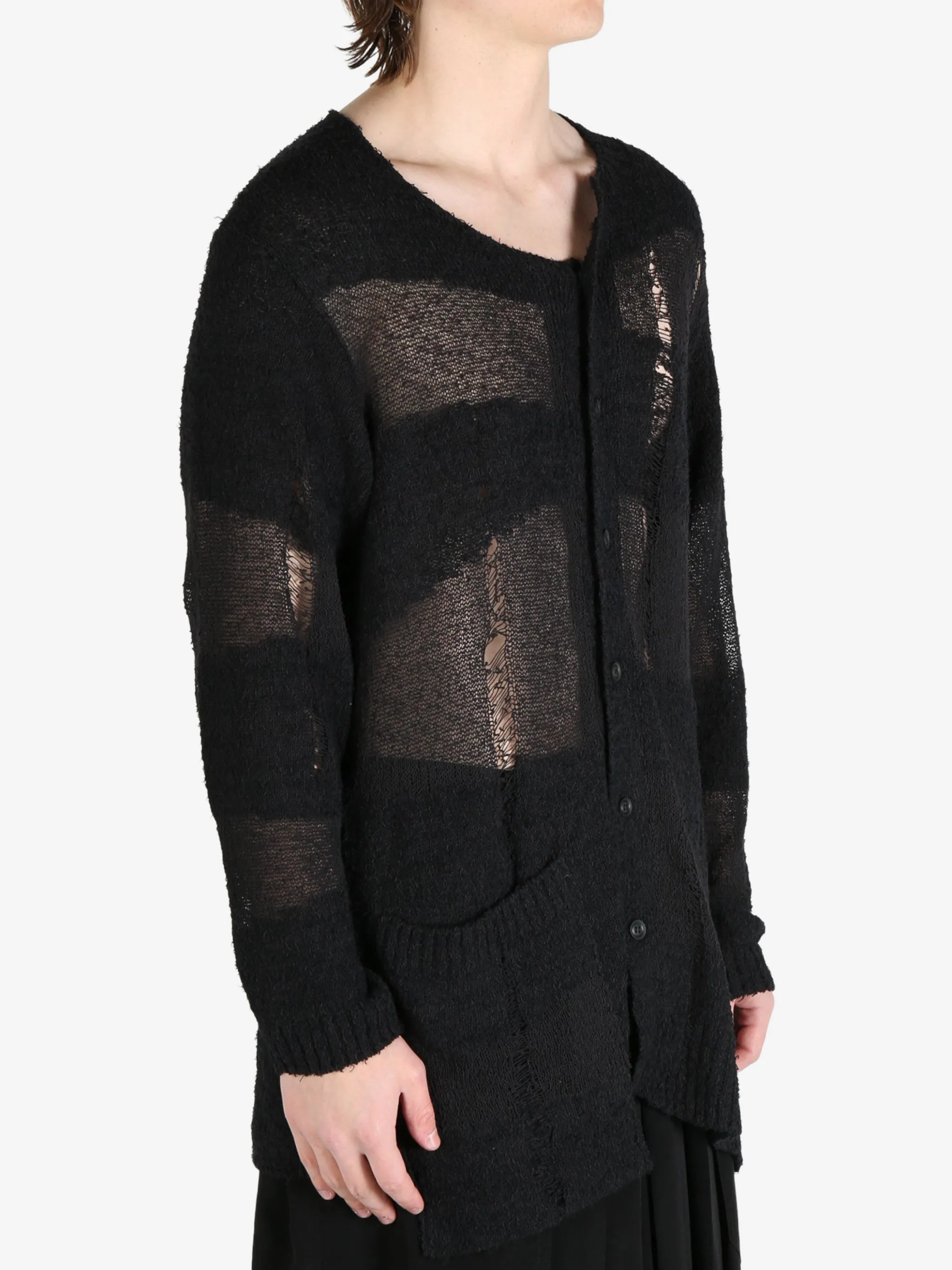 YOHJI YAMAMOTO POUR HOMME - Herren Übergroße Cardigan Kleidung mit Used-Optik_yohji-yamamoto